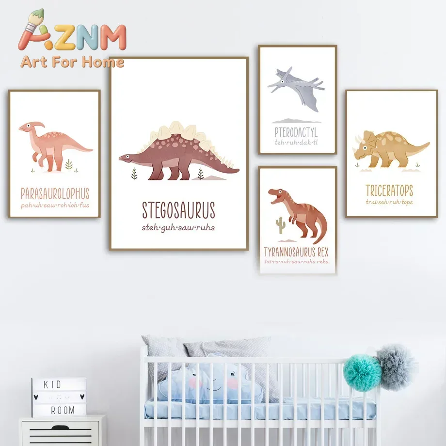 AZNM Cute Dinosaur Name Canvas - Kids Education Name ulasan dan harga