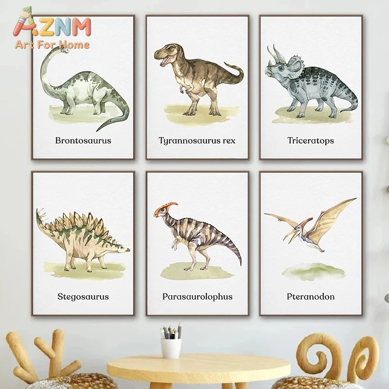 AZNM Watercolor Dinosaur Canva - Kids Education Name ulasan dan harga